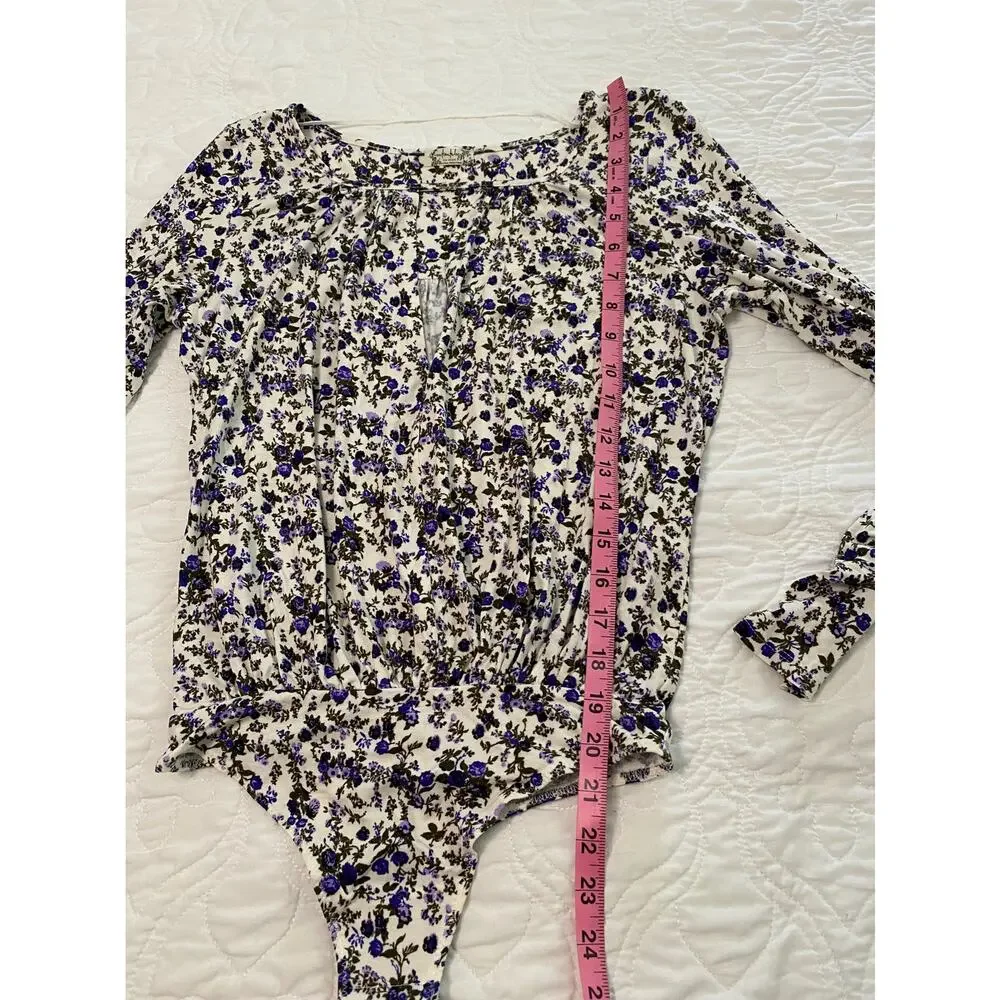 NWOT Intimately Free People XS Purple Floral V Neck Cutout Bodysuit Cottagecore